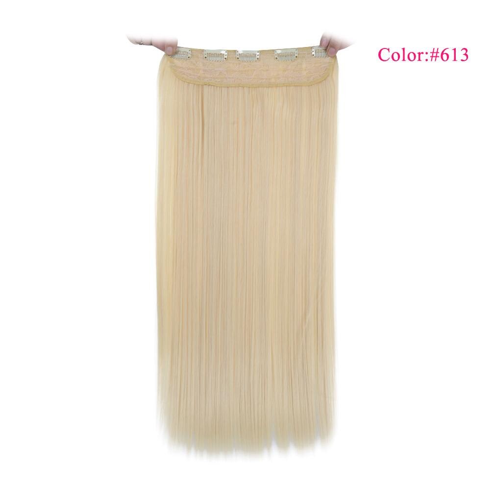 Valen Pruiken 22 inch 5 Clips In Een Stuk Pure Kleur Straight Stijl Haar Clip Op Een Stuk Synthetisch Haar extensions Voor Vrouwen: #613
