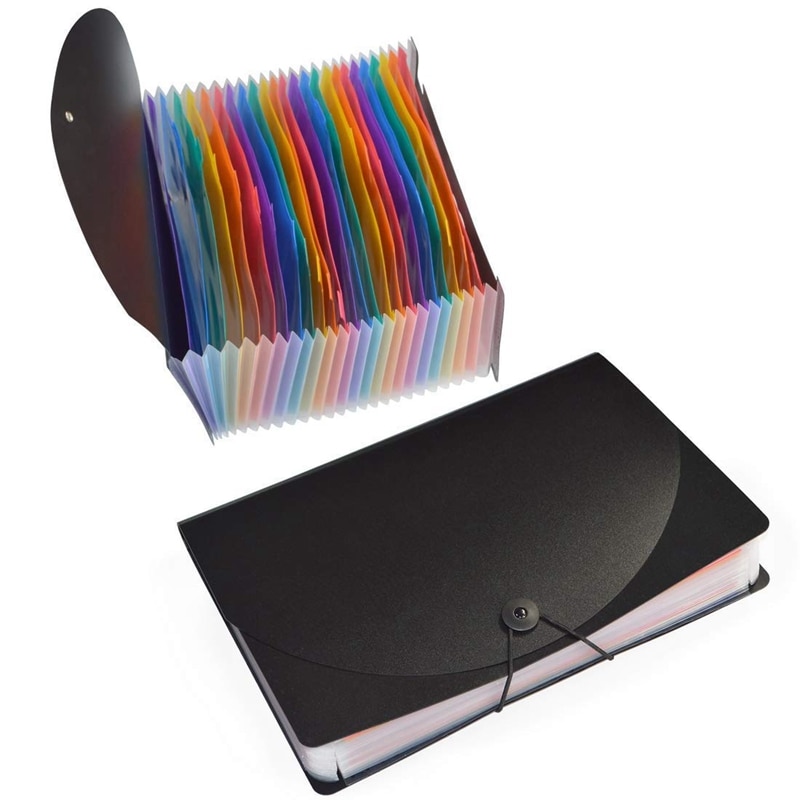 24 Pocket Extended File Folder With Lid, Qefuna A4 Letter Size Expandable File Storage Box With Lid, Can Carry Rainbow File Fold