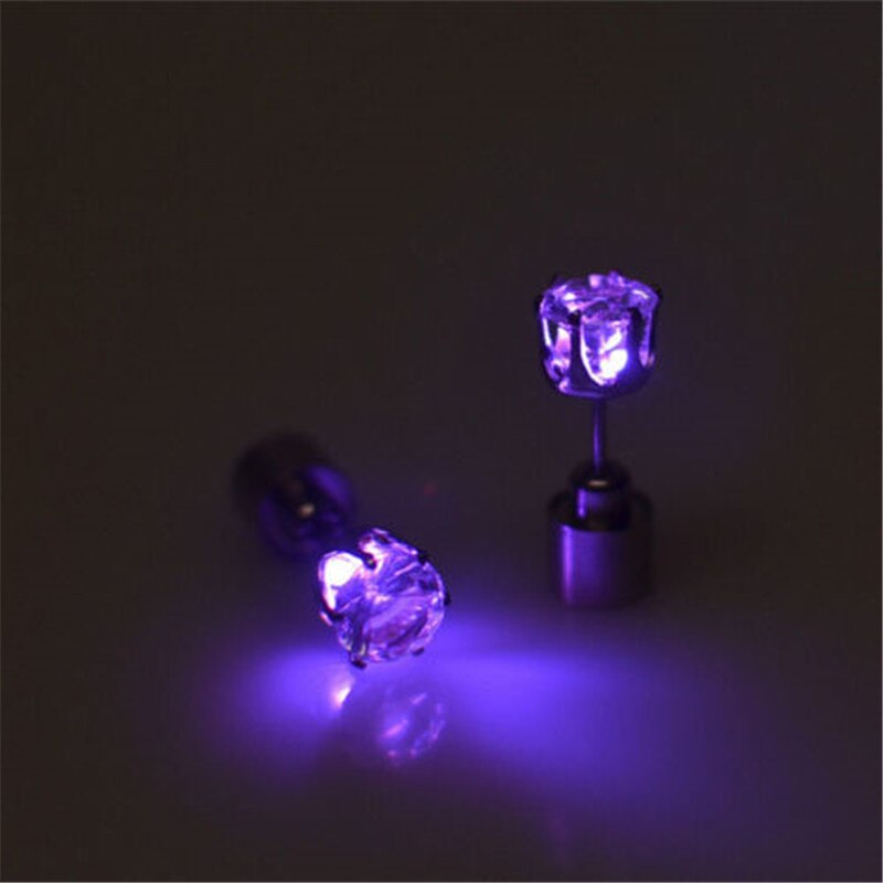 Colorful Hipster Led Earrings With Flashing Luminous Studs Gemstone Women Men Led Grow Light Up Bright Dance Earring: Purple