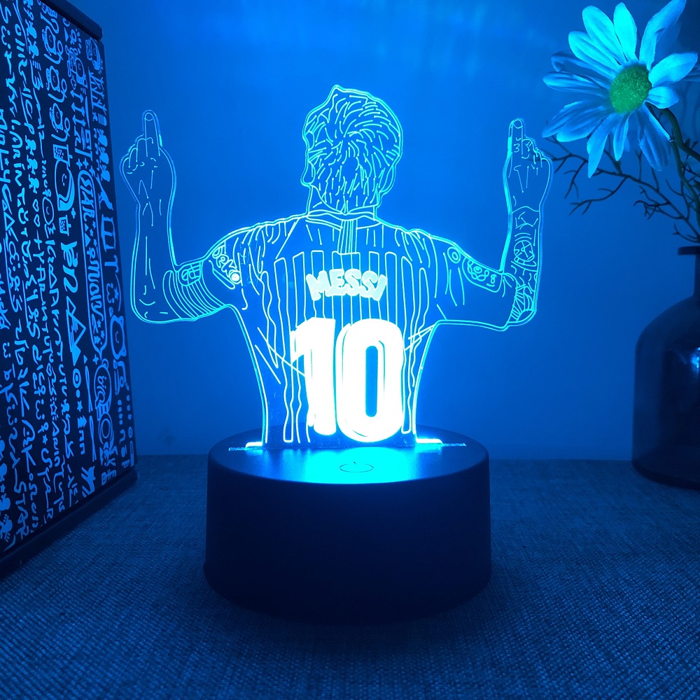Fútbolista Lionel Messi luz nocturna acrílica 3D 7 colores degradados luz nocturna regulable decoración de habitación de seguidor de Navidad: Blanco / Marrón