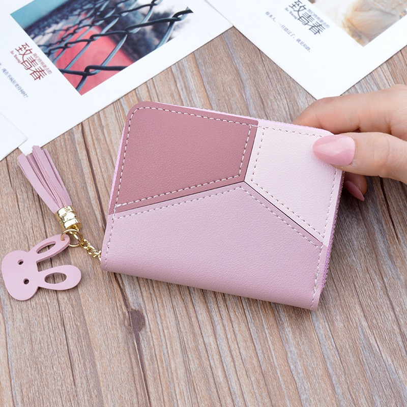 Women's Wallet Women Purses Women's Splice Mini Phone Thin Leather Wallet Small Coin Purse For Women Female Wallets: Pink