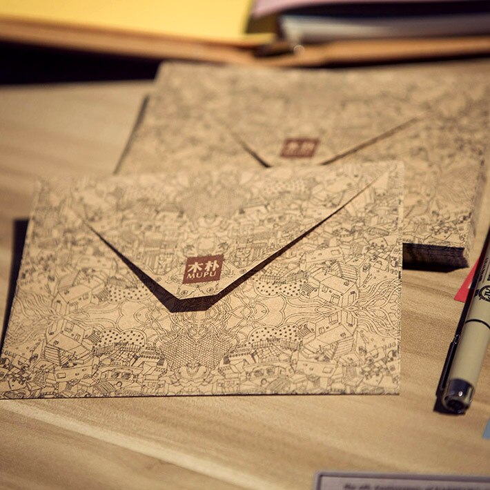 100 stks/partij Mupu Ideale Wereld Kraftpapier Envelop Bag voor Bruiloft Uitnodigingskaart Brief decor XF-33