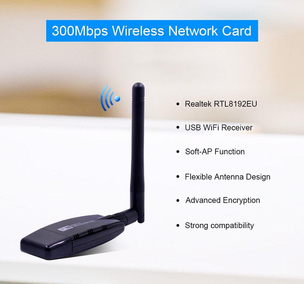 CHIPAL 300Mbps Wireless Network Card RTL8192 USB WiFi Adapter 802.11n Wi-Fi Receiver AP 3dBi Antenna for PC Windows Linux MAC