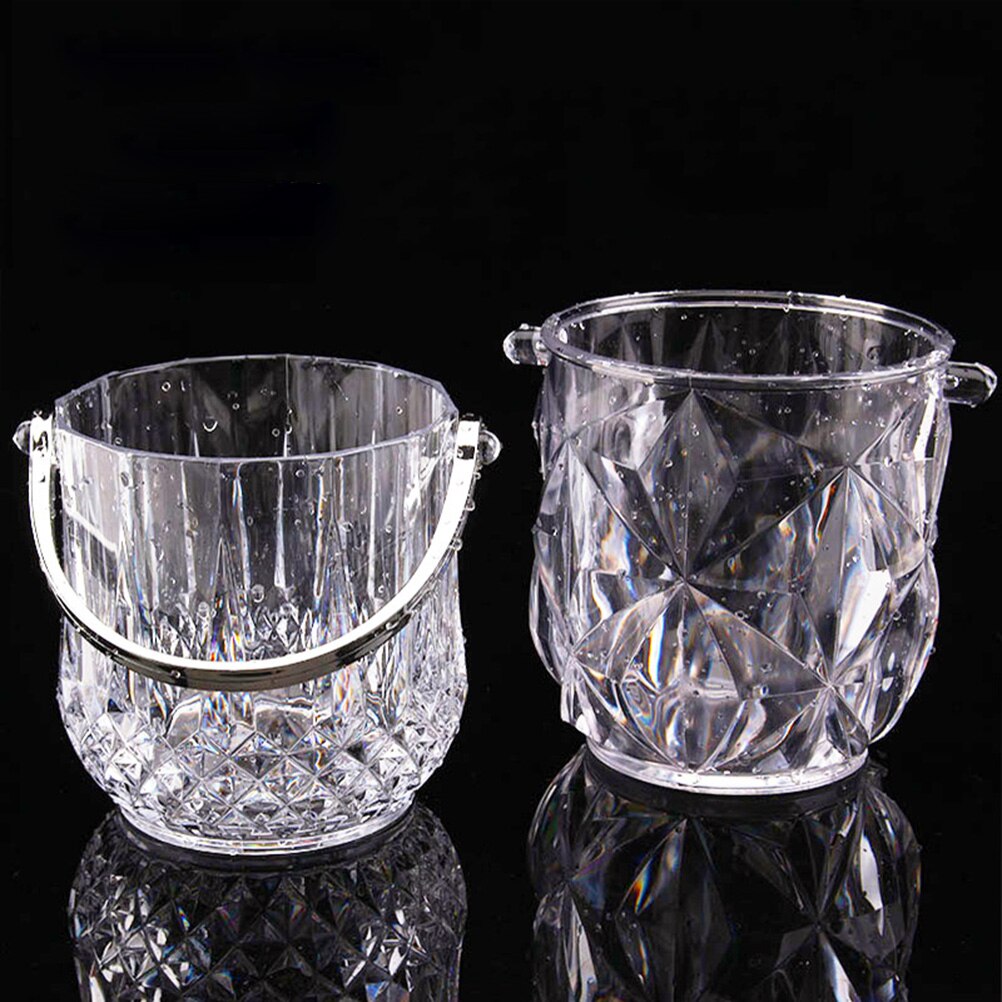 1 pieza cubo de hielo portátil acrílico redondo transparente hielo contenedor vino Set con hielo Tong para Bar restaurante KTV