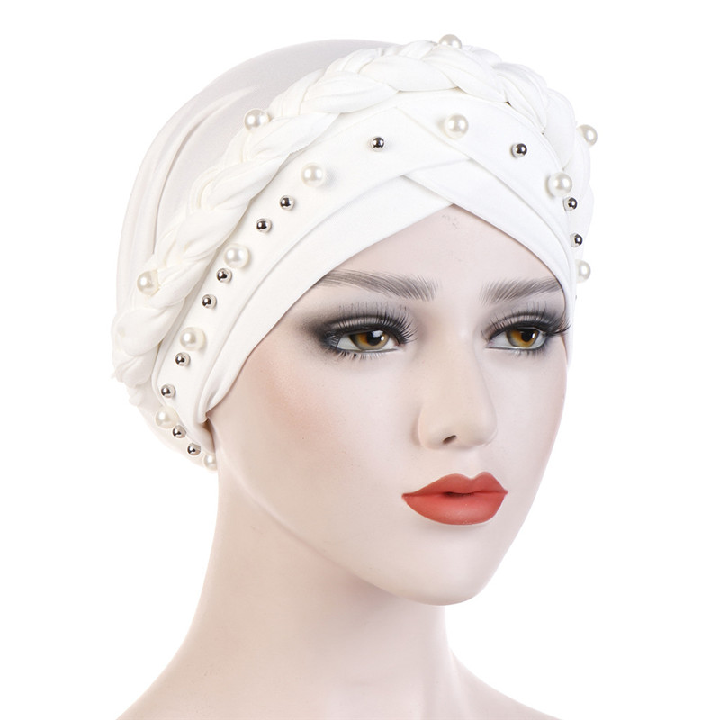 Hiyab-pañuelo para la cabeza para mujer musulmana, capa de turbante de algodón sólido, blanco perla, interior, musulmán, turbantes: 2