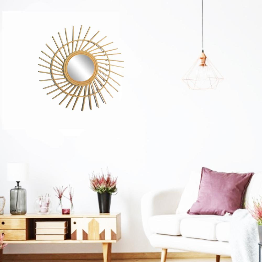 Rotan spiegel innovatieve kunst decoratie ronde make-upspiegel dressing badkamer scandinavische primaire kleur rieten wandspiegel
