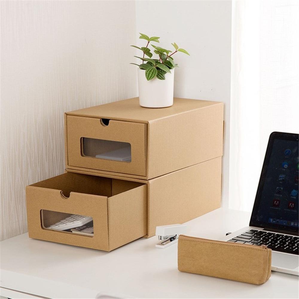 1PCS Shoe box Thickened Kraft Cardboard Box Dustproof Transparent Drawer Shoe box Receptacle Box Organizer #21