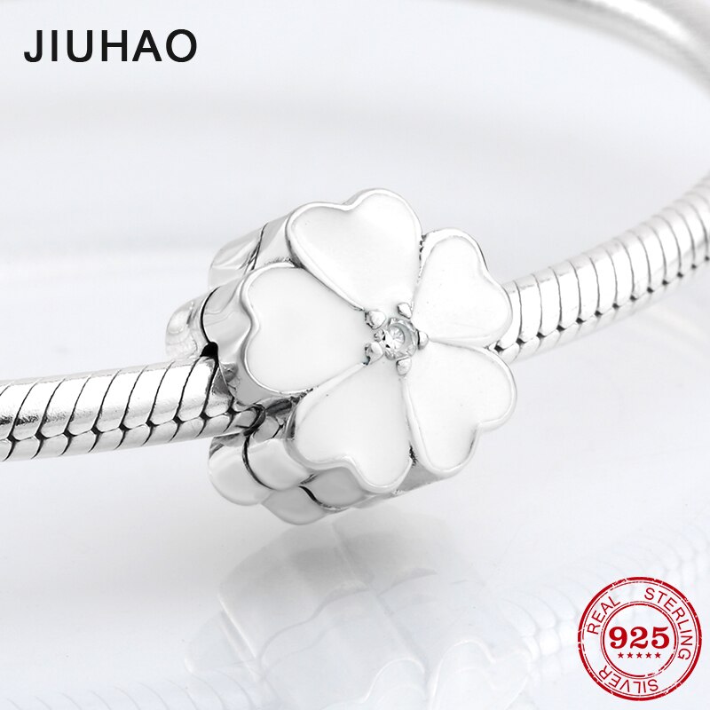 Autentiske 925 sterlingsølv hvide primrose clips låse perler passer til originale europæiske charms armbånd kvinder smykker fremstilling