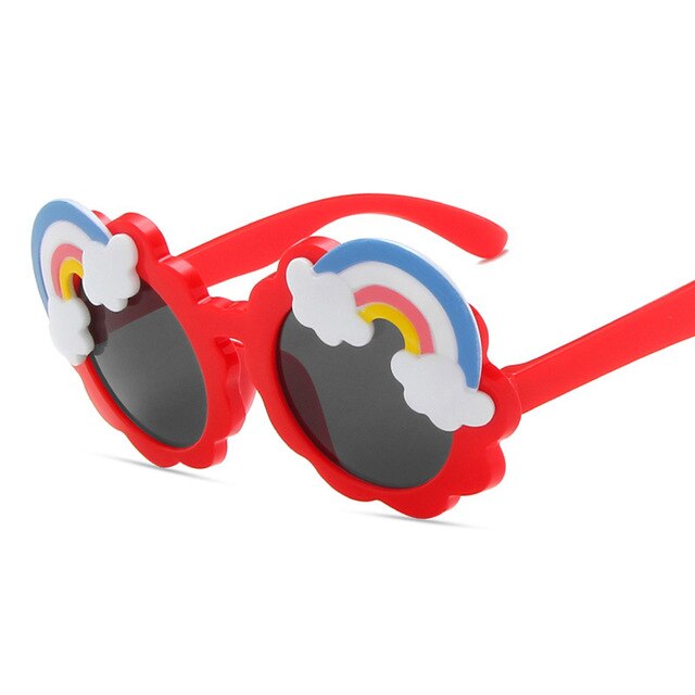 Children Cartoon Rainbow Round Frame Sunglasses Baby Girl Boy Sun Visor Mirror Outdoor Kid Summer Beach Vacation Glasses: Red