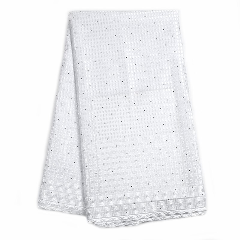 French African embroidered lace with camber lace rhinestone and pearl Nigerian lace wedding banquet dress: White