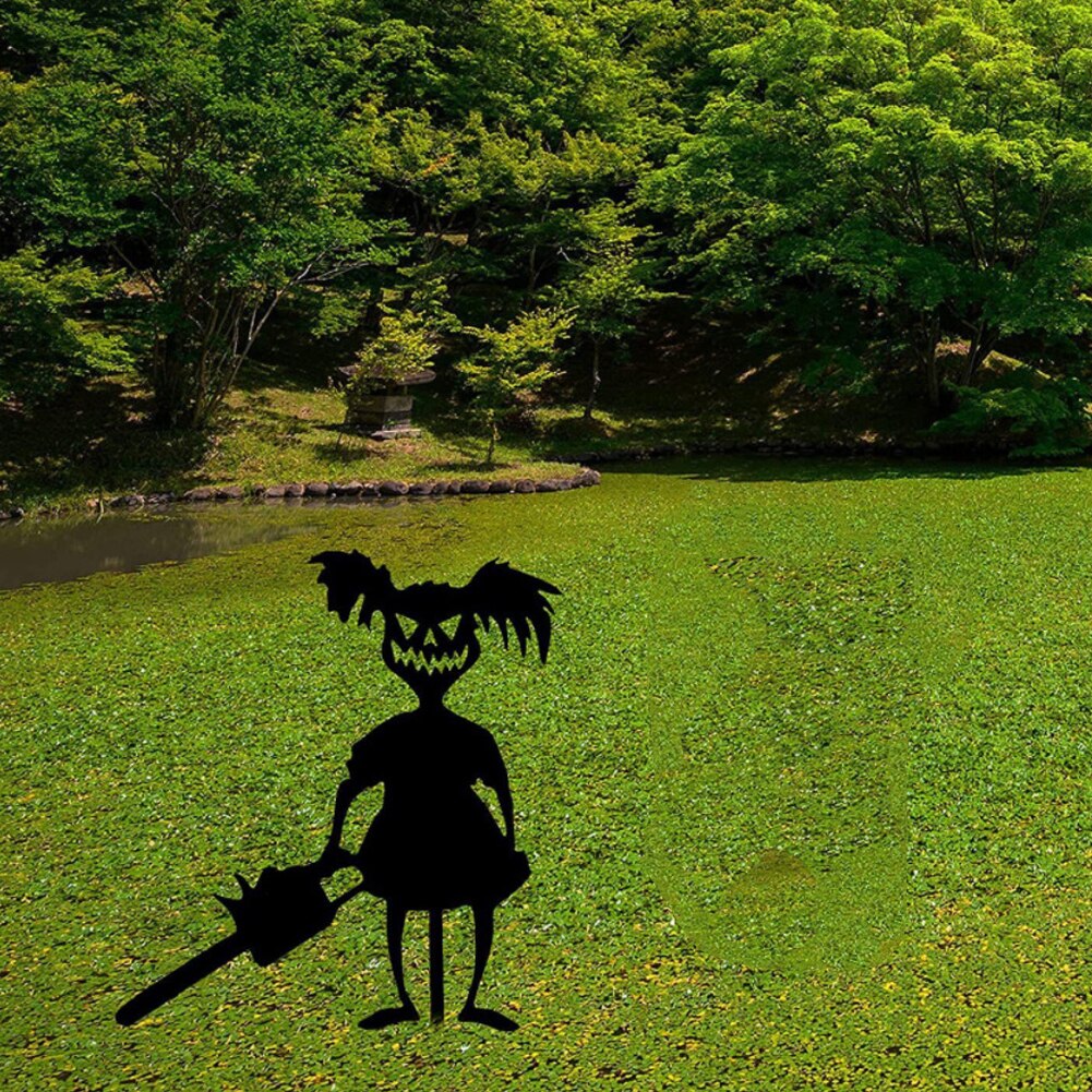 Silhouette Skull Saw Doll Shadow Yard Sign Lawn Terror Halloween Party Prop