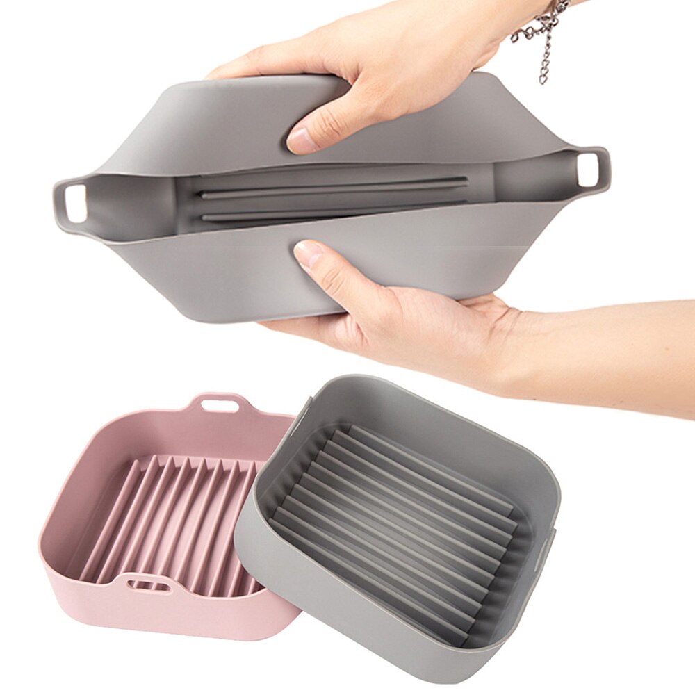 Air Fryer Accessories Thicken Silicone Pot Fried Chicken Pizza Bread Basket Square Baking Dishes Microwave Heating Grill Pan