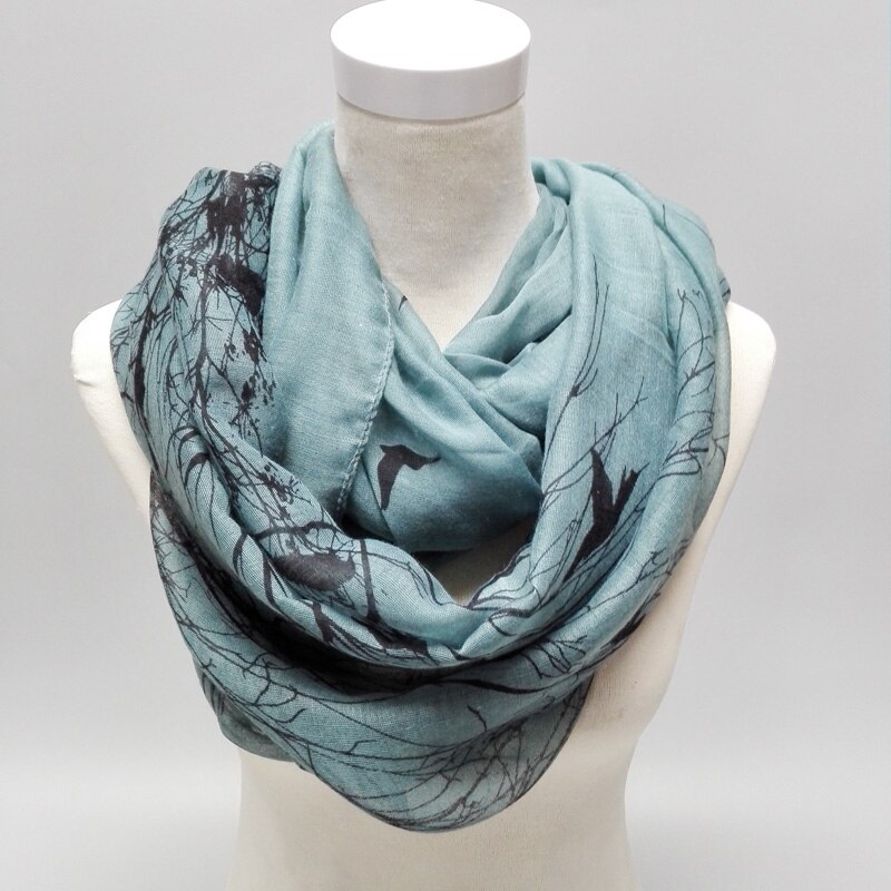 Visuele Assen Mode Herfst Dier Patroon Infinity Sjaal Abstracte Vogels Op Boom Ring Loop Sjaals Voor Vrouwen/dames