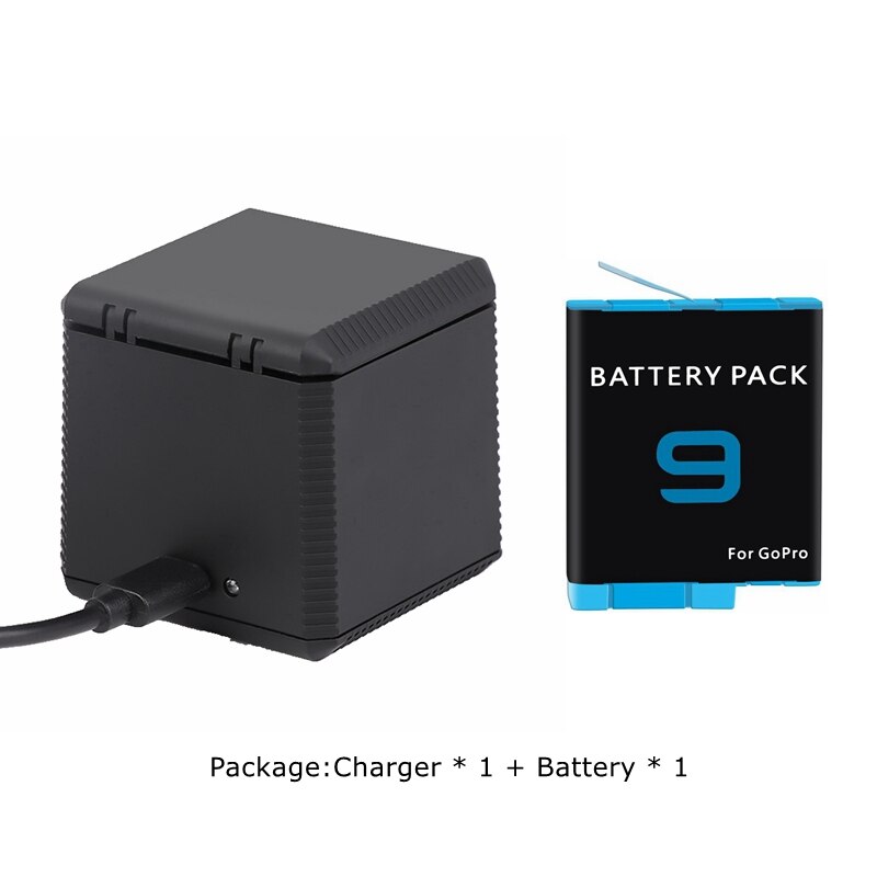 til gopro 9 helt 9 oppladbart litiumbatteri +3 spor ledet lader smart frakt oppbevaringsboks til gå pro helt 9 svart tilbehør: Svart farge