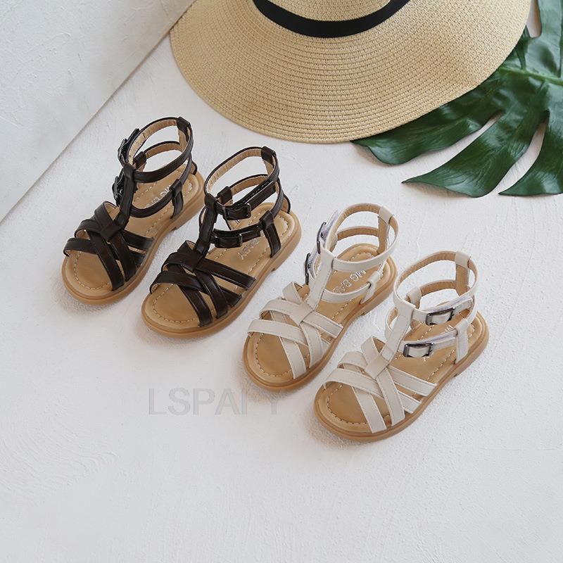 Kids Roman Sandals High-Top Girls Flat Beach Sandals Children Girls Princess Shoes Solid Color Summer Shoes