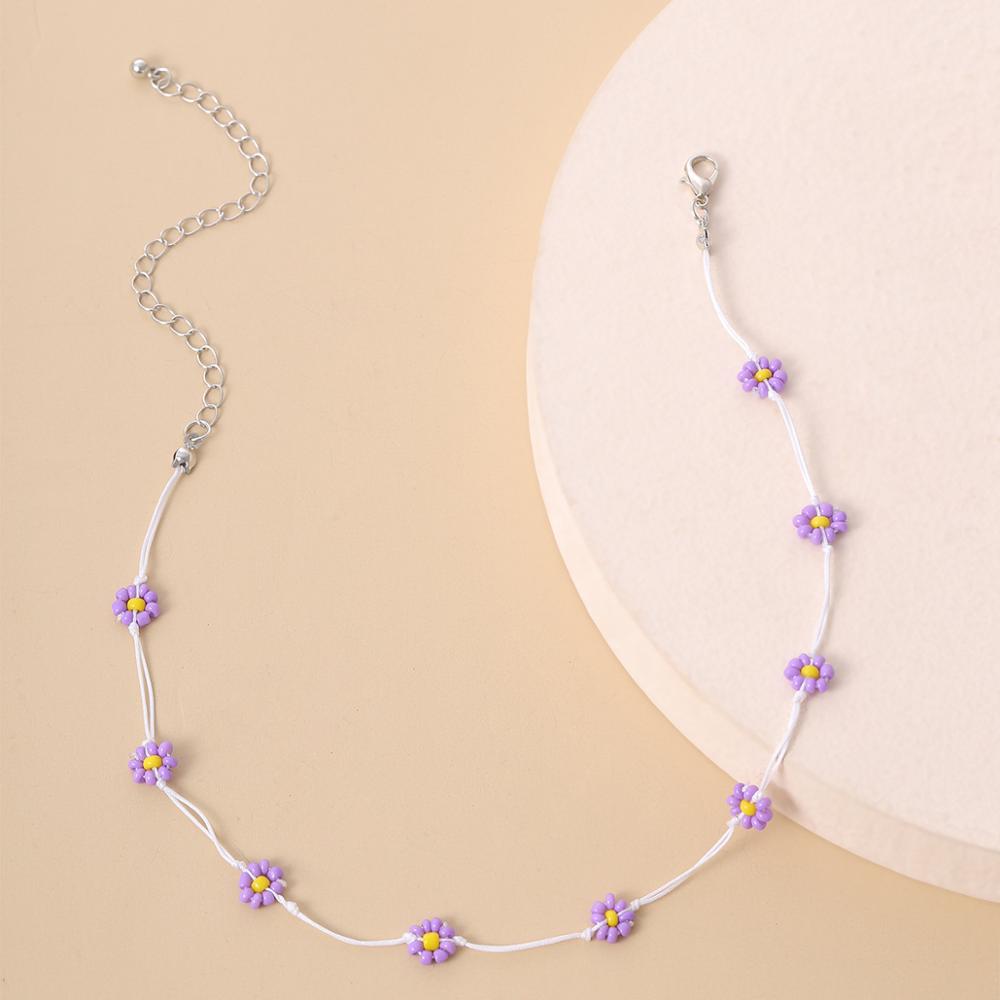 HangZhi Summer Sweet Choker Colorful Flowers Transparent Crystal Acrylic Beaded Clavicle Necklace for Women Jewelry: G