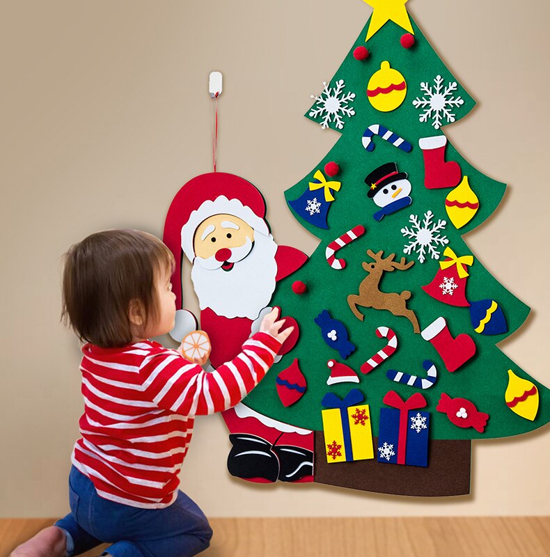 Bricolage feutre arbre de noël nouvel an enfants jouets arbre artificiel tenture murale ornements décoration de noël pour la maison