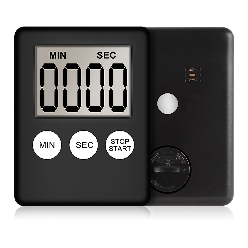 Super Thin LCD Digital Screen Kitchen Timer Square Cooking Count Up Countdown Alarm Sleep Stopwatch Temporizador Clock: Black