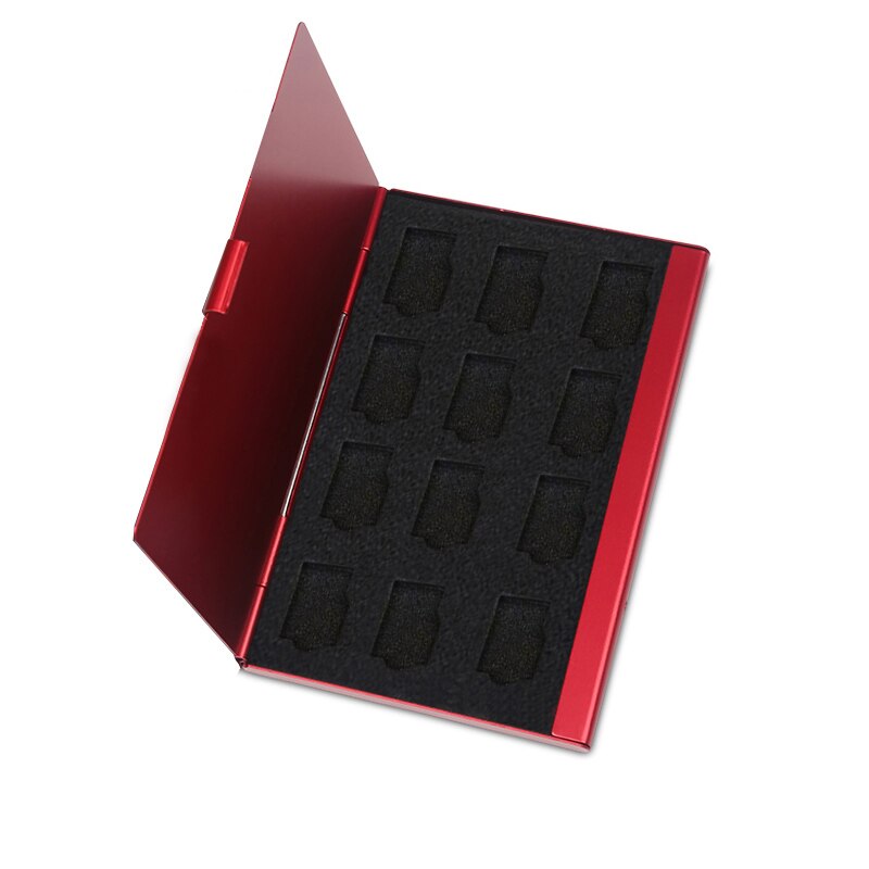 Aluminum Portable Micro SD Card TF Card Storage Box Case Protector Holder: Red 12TF Card