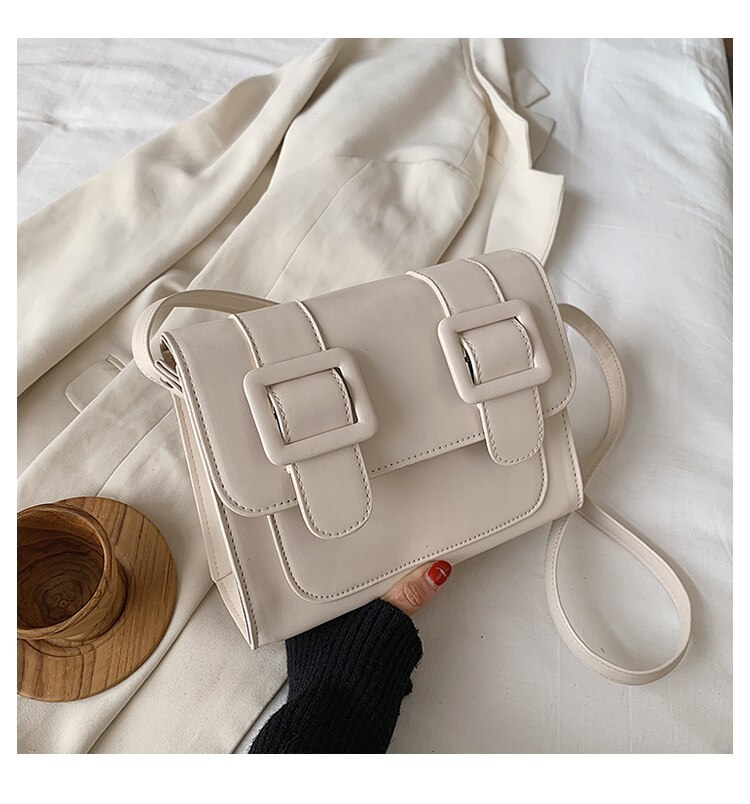 Kvinnelig firkantet crossbody bag leatherwomen håndveske reise skulder messenger bag: Kremhvit