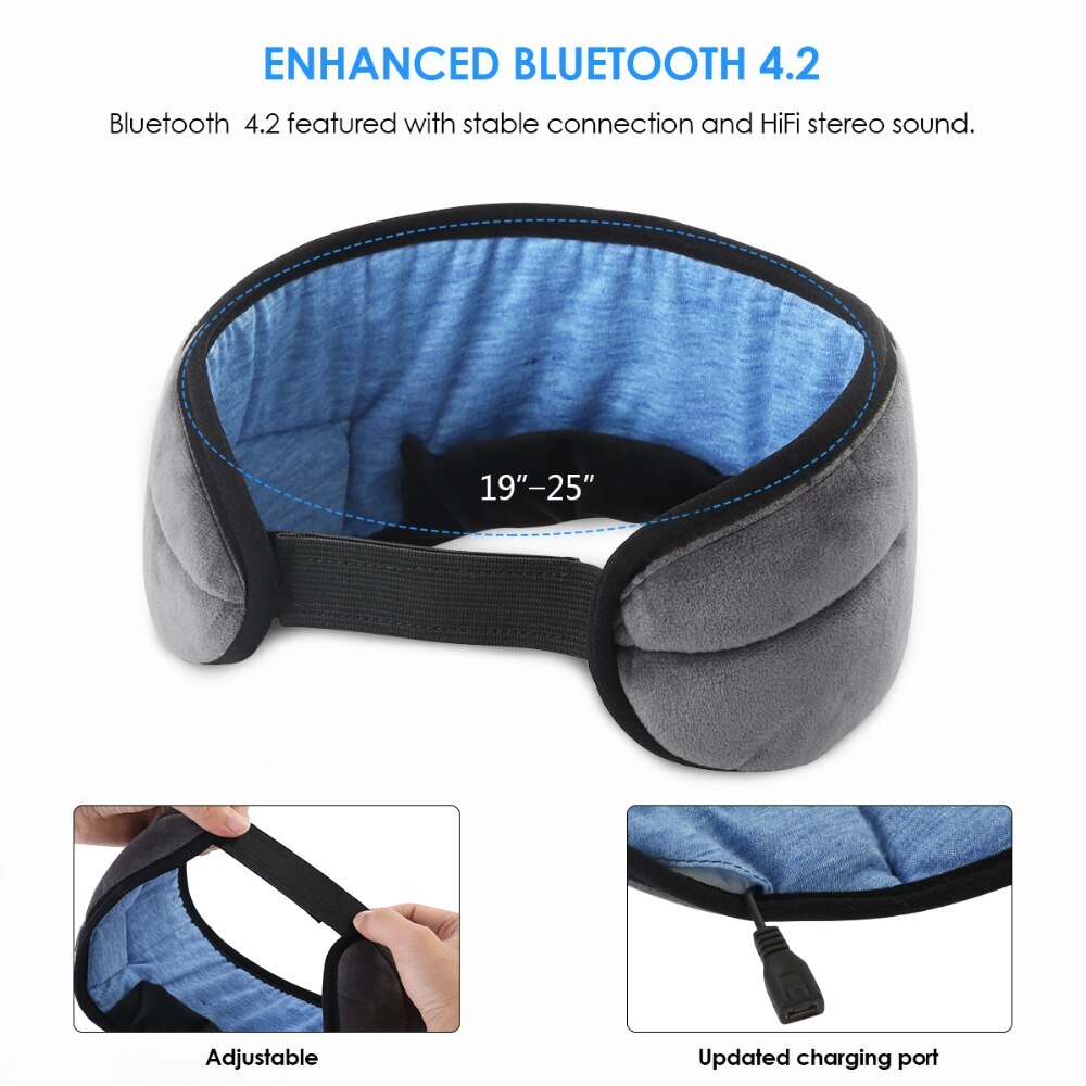 SOONHUA Wireless Bluetooth Stereo Sleeping Earphone Comfortable Washable with Built-in Headphones for Sleeping Eye Mask Headset