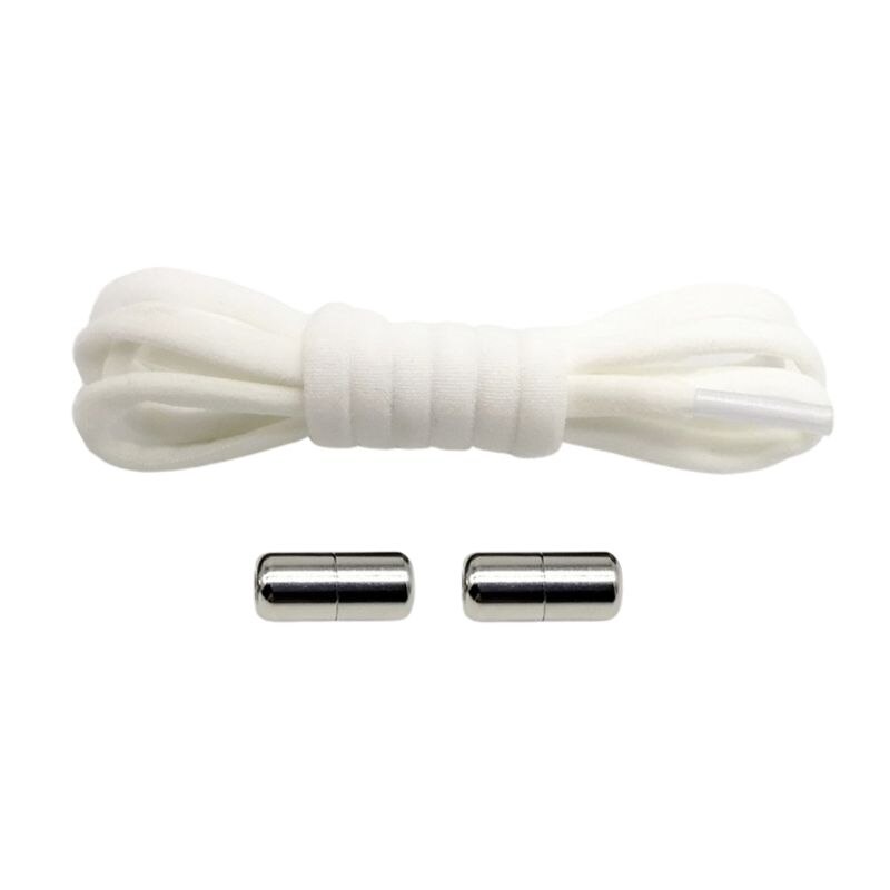 adulte enfants lacets de chaussures élastiques réglable bricolage pas de cordes à cravate avec des boucles en métal: White