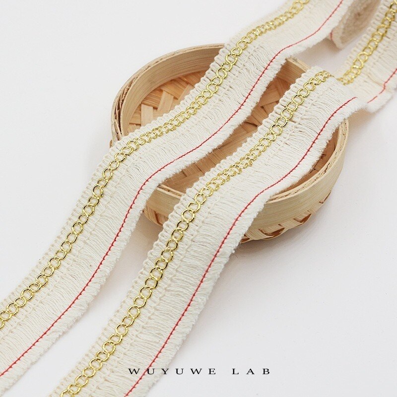 Tira de hilo de algodón Beige grueso de 5M, flecos de encaje dorado, recorte de ropa DIY, accesorios de ropa, almohada, cortina, decoración, 2,8 cm