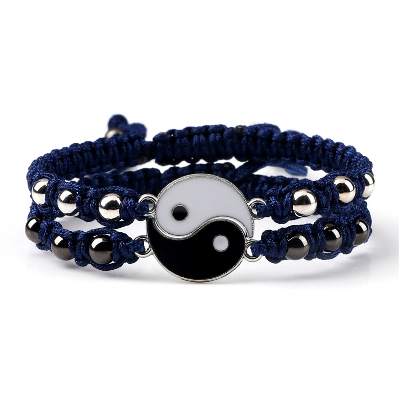 Draken Tai Chi Vlechtarmband Set - 2 Stuks - Yin Yang Koppel Armbanden: Verzilverd