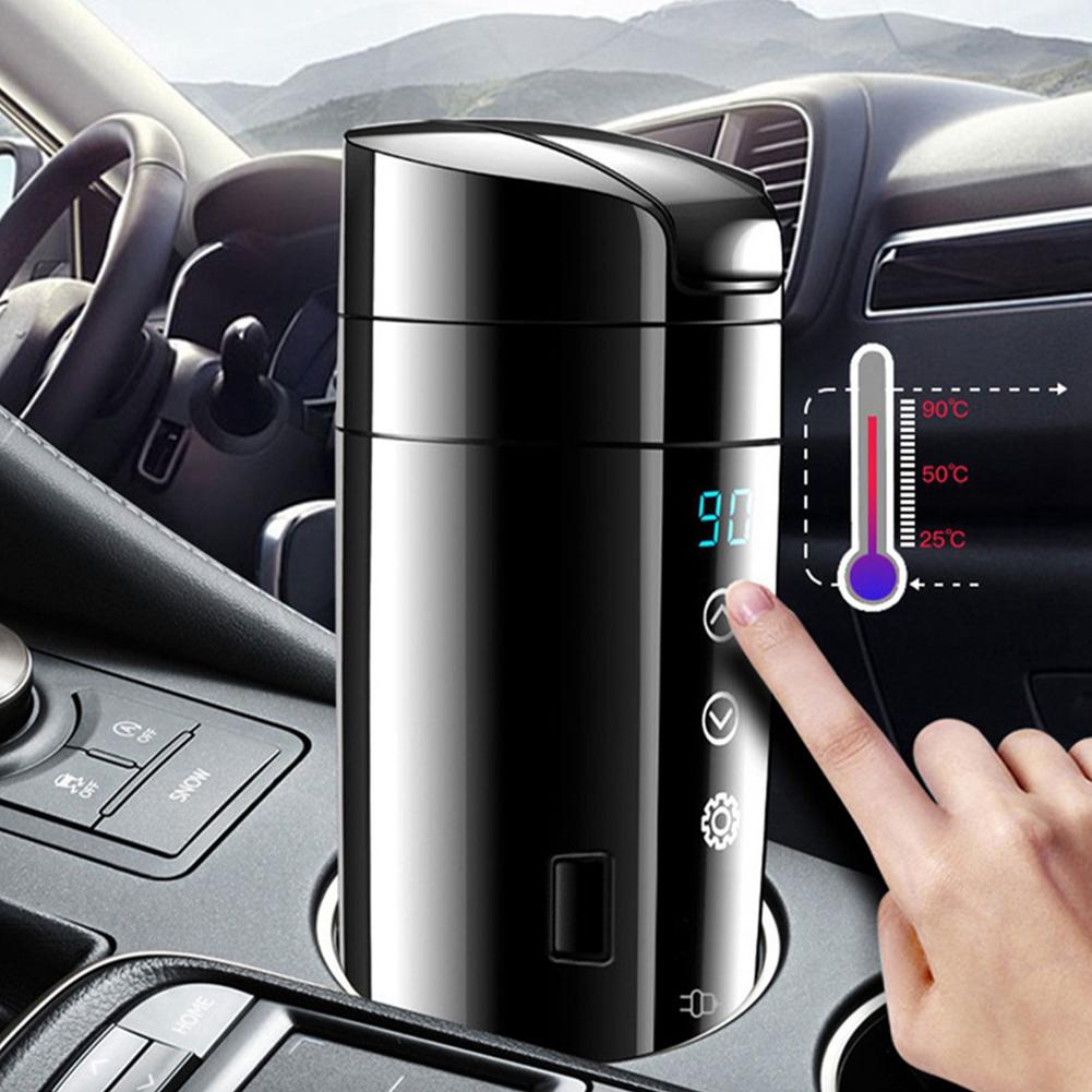Bærbar bilvarmekop 12v 24v 300ml elektrisk varmekop bil vandkedel lcd display temperatur kedel kaffe te opvarmet