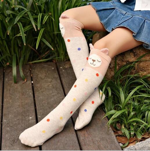 Nuovi cartoni animati dritti per bambini primavera e autunno calzini sopra il ginocchio orecchio Stereo ragazze gamba riscalda calzini per bambini: colorful dot cat