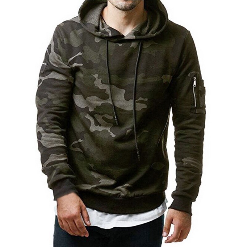 Vertvie camouflage hoodies herr sweatshirt herr camo hoody hip höst vinter hoodie herrkläder: Grön / M