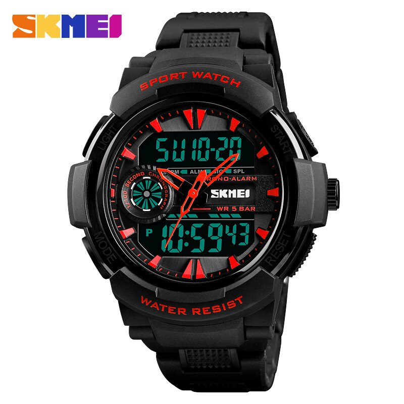 Skmei 1320 Mannen Dubbele Quartz Horloge Rubber Belt Outdoor Sport Water Lichtgevende Horloge