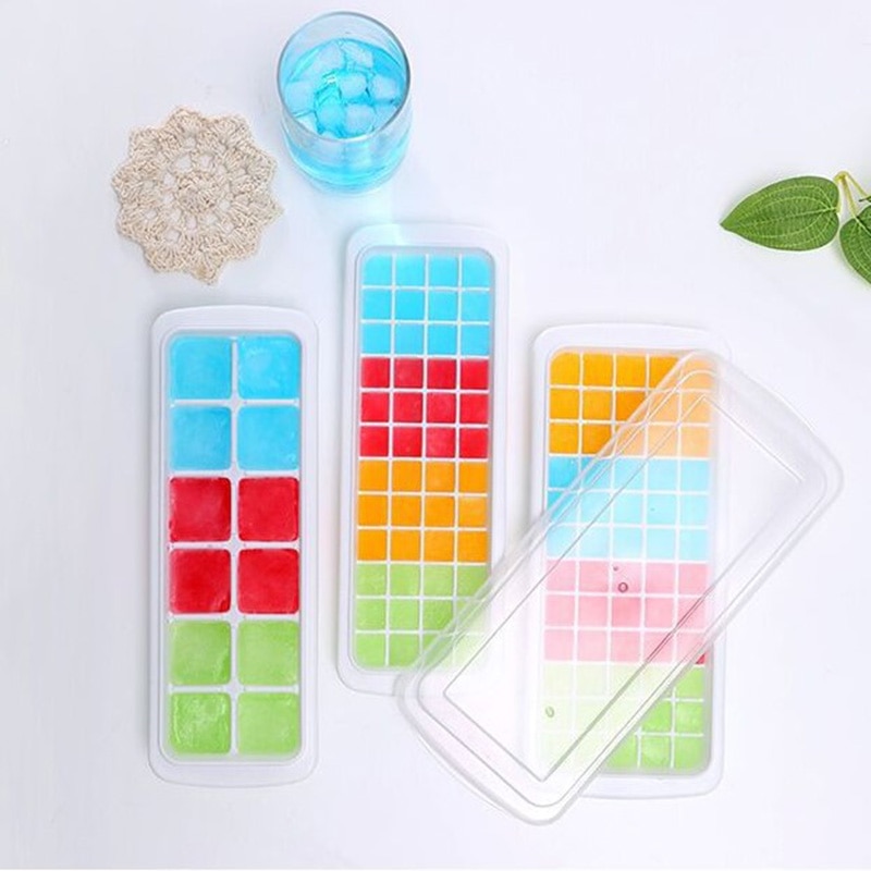 Grids Ice Cube Tray Plastic Ice Cube Maker Sphere Mold for Cocktail Juice Whiskey Ice Cube TrayWith Lid Kitchen Tool