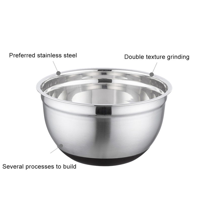 Bol d'ustensiles de cuisine de bols de mélange d'acier inoxydable antidérapant pour des pâtisseries de pain de salade bol de gâteau oeuf avec le couvercle et le fond de Silicone/