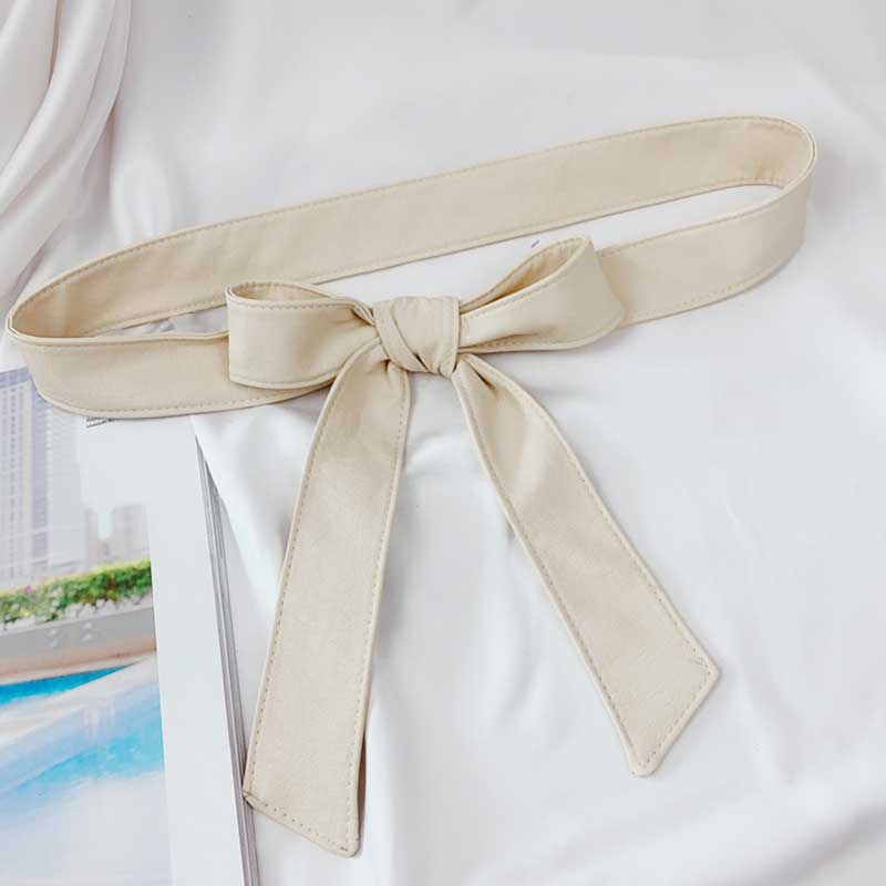 Cinturón Vintage de cuero suave para mujer, cinturón de cuero PU con lazo para envolver alrededor de la cintura, elástico, Color sólido: Beige
