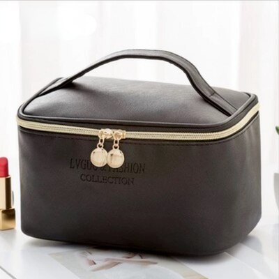 1 Pc Grote Vrouwen Cosmetische Tas Pu Lederen Waterdichte Rits Make-Up Tas Reizen Wassen Make Organizer Beauty Case: L-Black