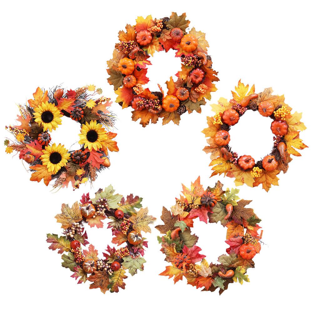 Halloween Pompoen Krans Pvc Krans Halloween Decoraties Voor Huis Zon Bloem Cane Krans Thanksgiving Muur Home Decoratie