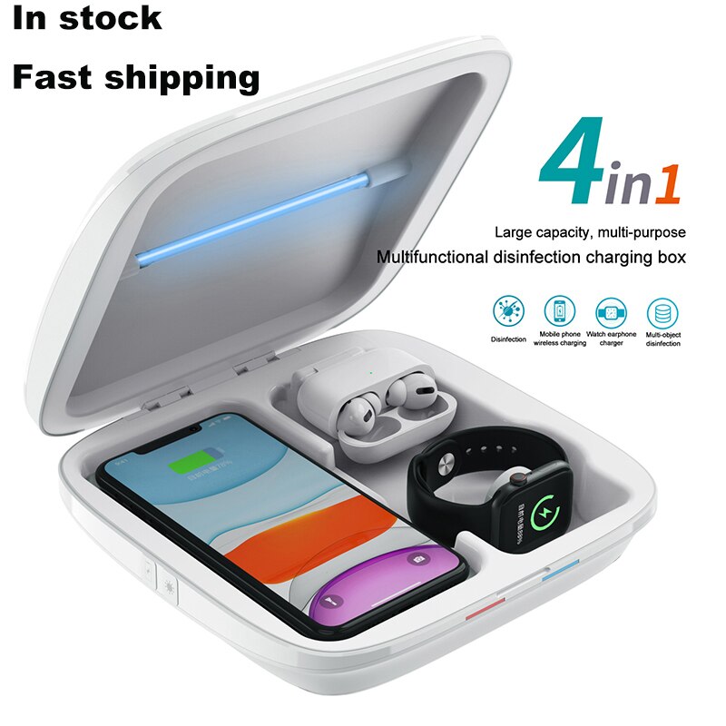 4 IN 1 UV Sterilizer Disinfection Box 5V Wireless Type C Charger Multifunctional Household Sterilizater Box For phone Mask watch