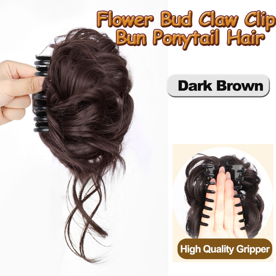 Moño sintético desordenado, pieza de pelo, Clip de garra, extensiones de cola de caballo, estilo Scrunchie, moño de capullo de flor perezoso, cola de caballo rizada ondulada