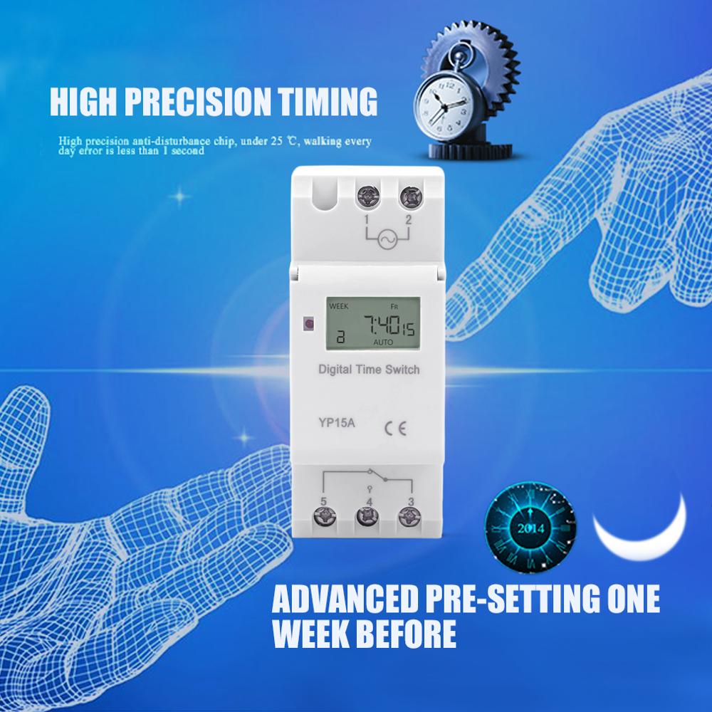 Electronic Weekly 7 Days Programmable Digital LCD Industrial Time Switch Relay Timer Control AC 220V 15A Din Rail Mount
