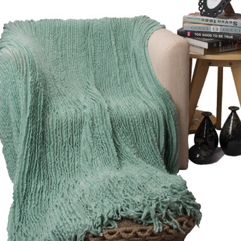Battilo 100%  acryl casual banksprei woondecoratie gebreide deken , 130*170cm: Meerblauw