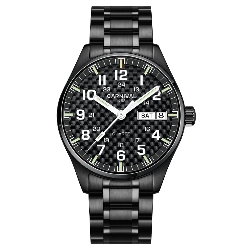 Carnaval horloges heren sport waterdicht datum analoog quartz herenhorloges zakelijke horloges voor heren relogio masculino: Zwart