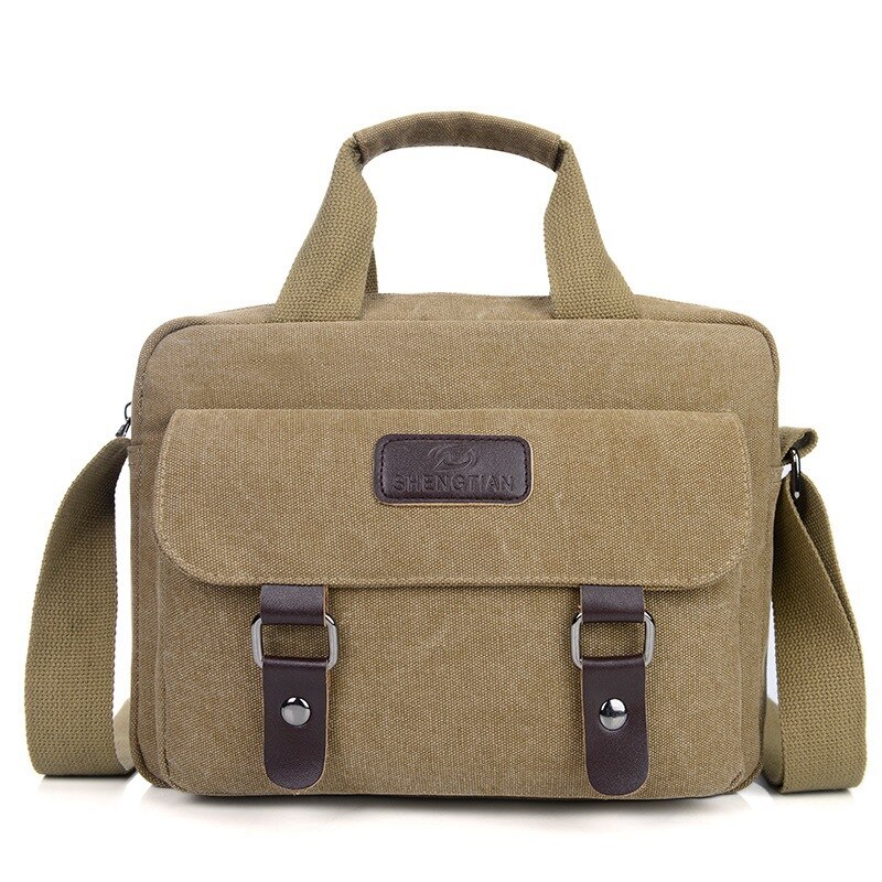 Scione Klassieke Mannen Canvas Aktetas Tas Retro Toevallige Schoudertas Multifunctionele En Grote Capaci Messenger Bag: Khaki