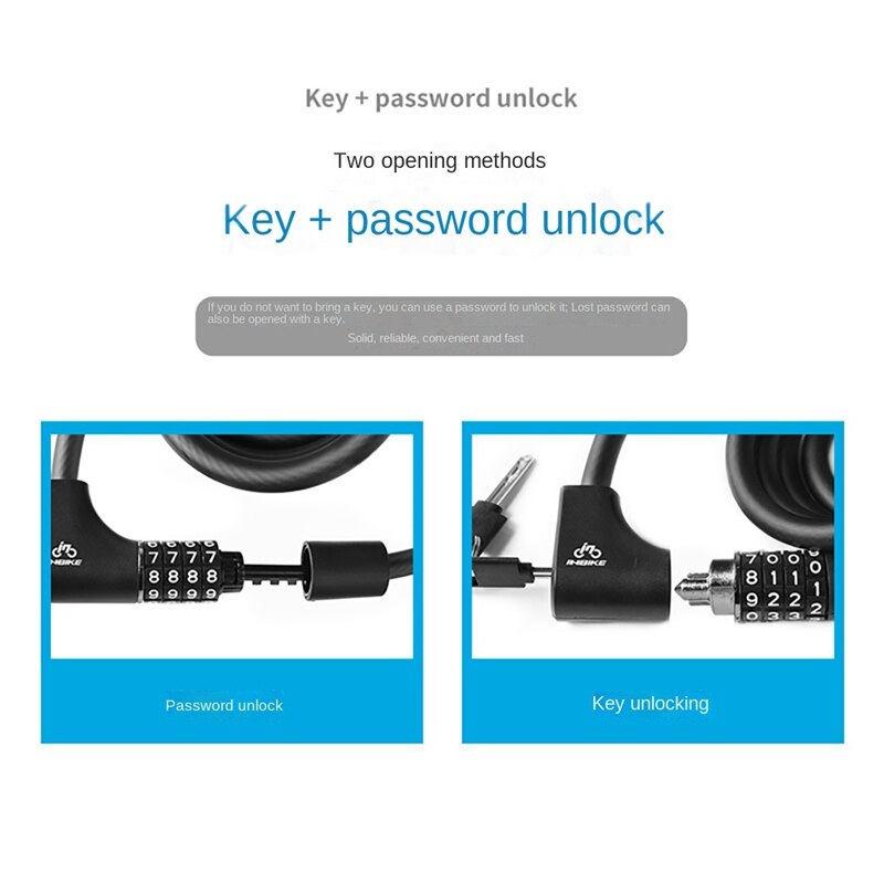 Inbike Fietsslot Draagbare Mtb Code Hangslot Roestvrij Anti-Diefstal Fietsslot Voor Motor Scooter Bike