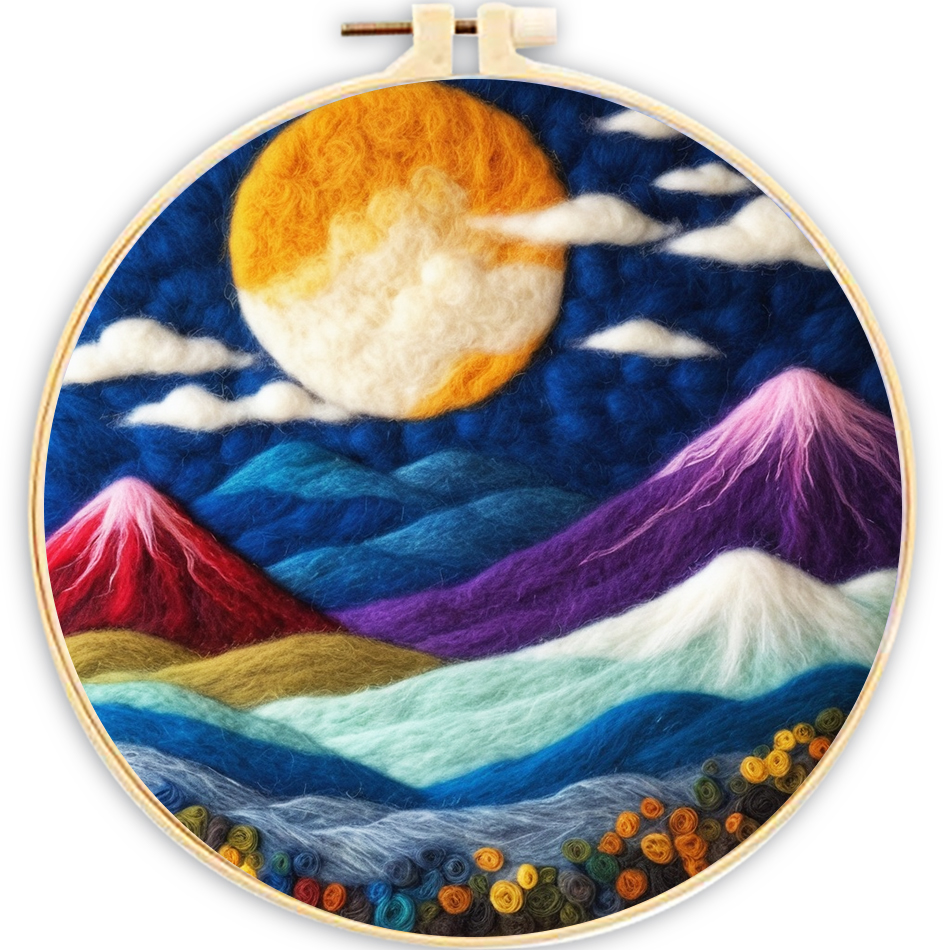 CHENISTORY-Kits de pintura de fieltro con aguja para principiantes, Kit de iniciación de fieltro con aguja de lana DIY, paisaje de montaña, decoración del hogar, arte artesanal