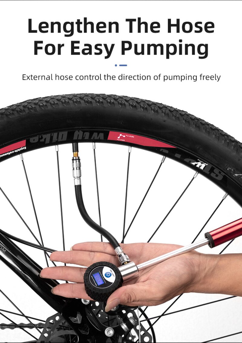 Pompa per bicicletta ad alta pressione montagna bicicletta bellezza bocca francese mini LCD pompa ad aria riparazione pneumatici accessori per biciclette in lega di alluminio