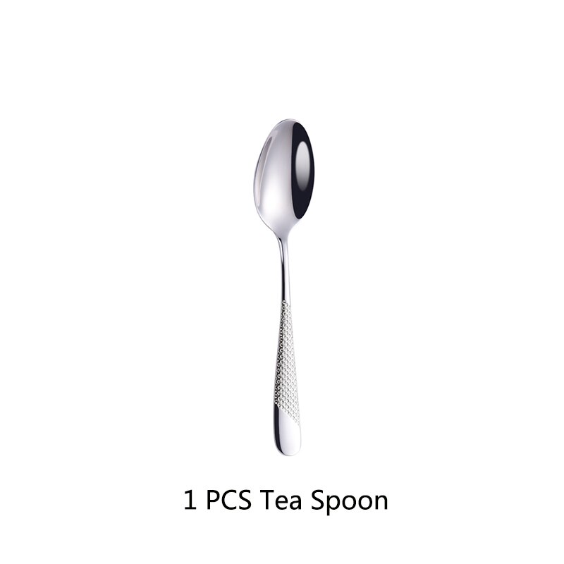 304 Stainless Steel Luxury Flatware Cutlery Set Silver Kitchen Tableware Set Dinnerware Fork Spoon Knife Western Gold Dinner Set: 1pcs Silver Teaspoon
