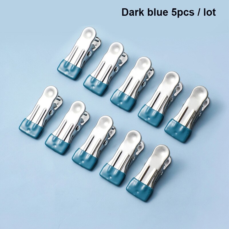 5Pcs/lot Stainless Steel Clips Drying Clothe Pegs Hanging Clothes Pins Hanging Towel Clamp Clips for Clothesline Outdoor Kitchen: DarkBlue 5pcs