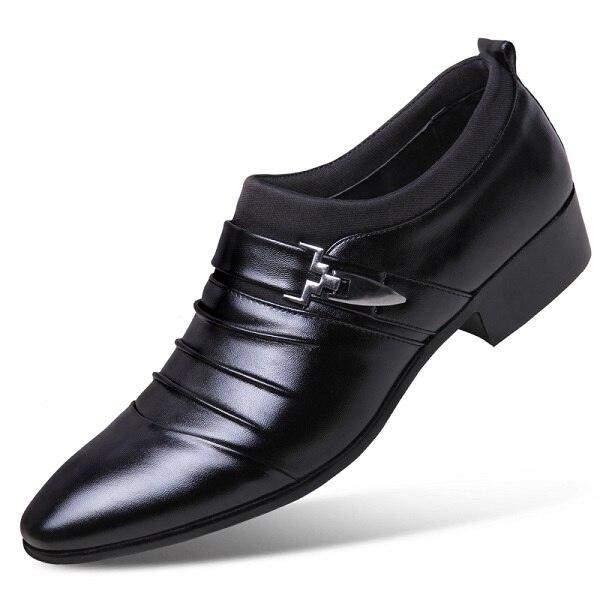 Mannen Formele Schoenen Bruidegom Jurk Schoenen Bruiloft Puntschoen Schoenen voor Man Business Schoenen Lederen Flats: Black / 7.5