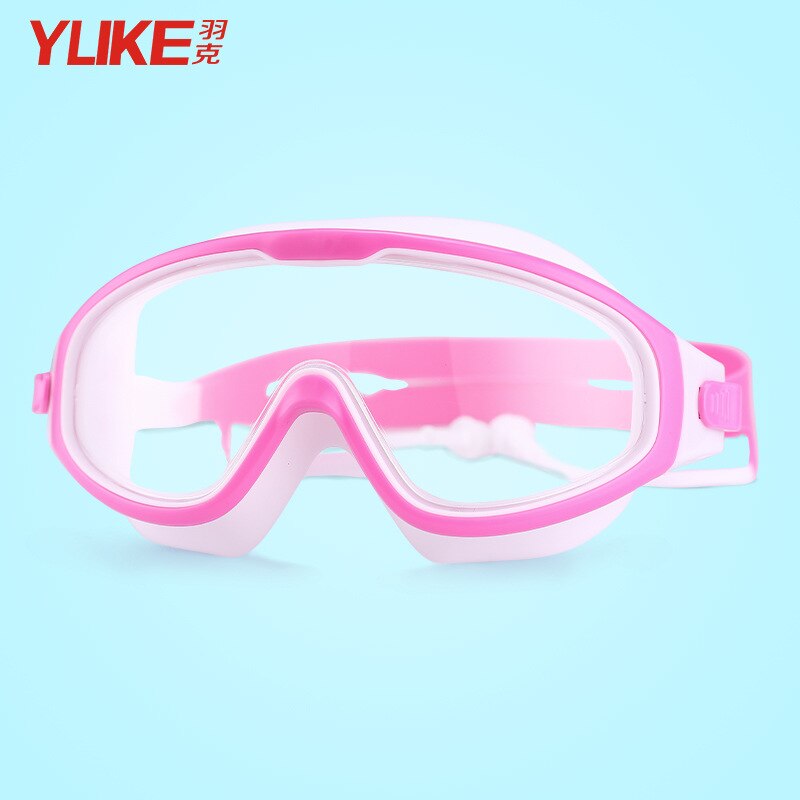 Yuke børne svømmebriller anti-dug uv børne briller svømmebriller med øreprop til børn: Lyserød